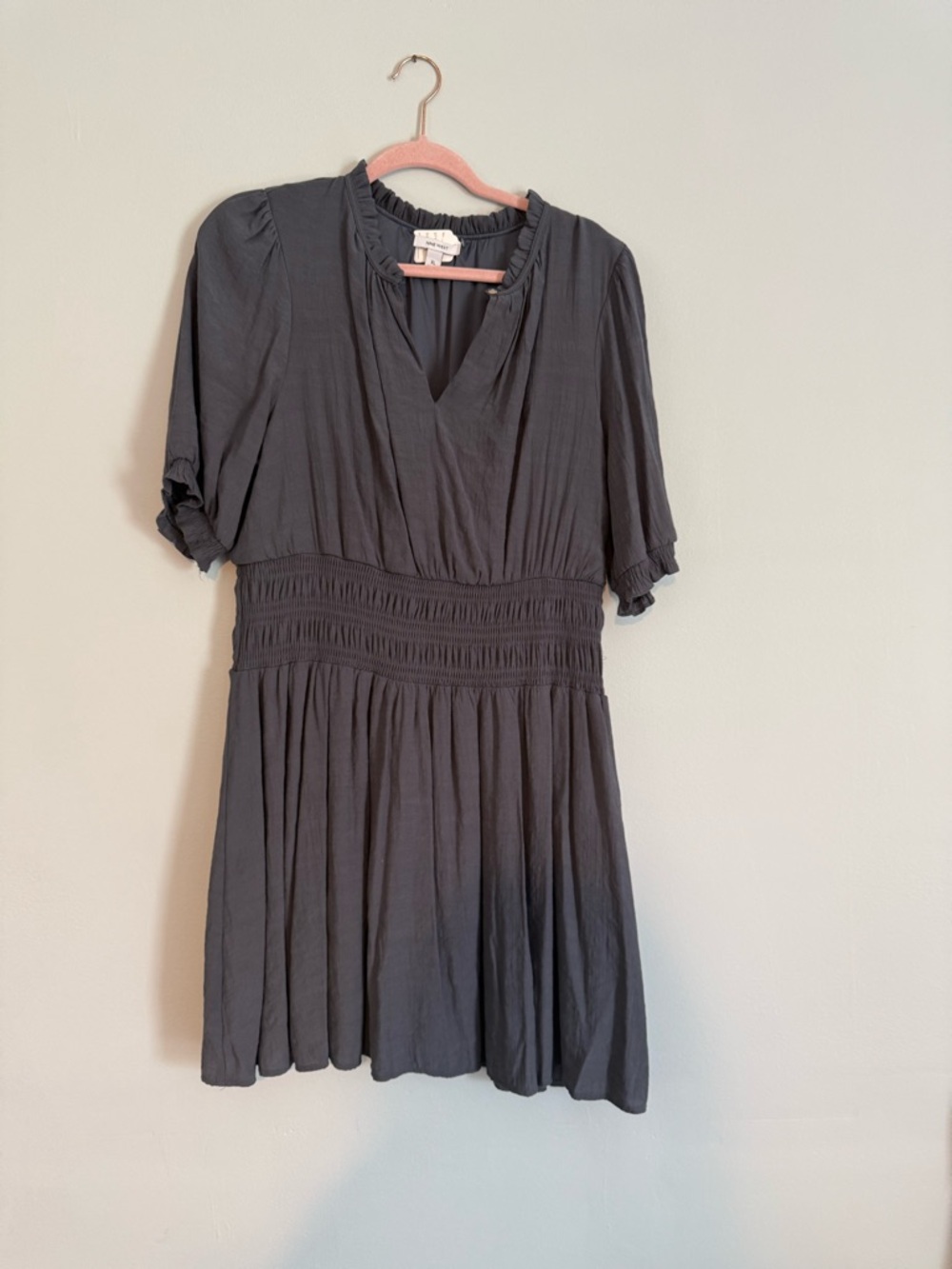 NINE WEST Dress Womens XL Gray Cottagecore Boho Keyhole Shirred Waist